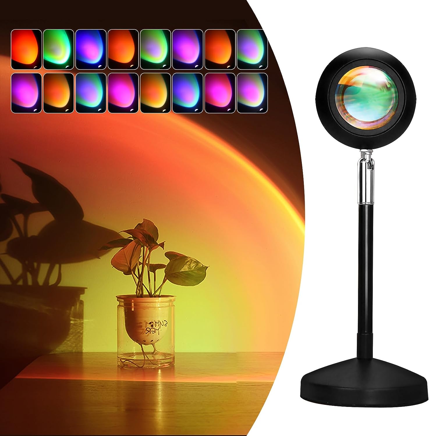 Exnemav Sunset Lamp Night Light - 16 Colors  4 Modes Sunset Projection Lamp with Remote, Color Changing Rainbow Sunlight Lamp, Romantic Visual Led Light Projector for Photography Room Decor