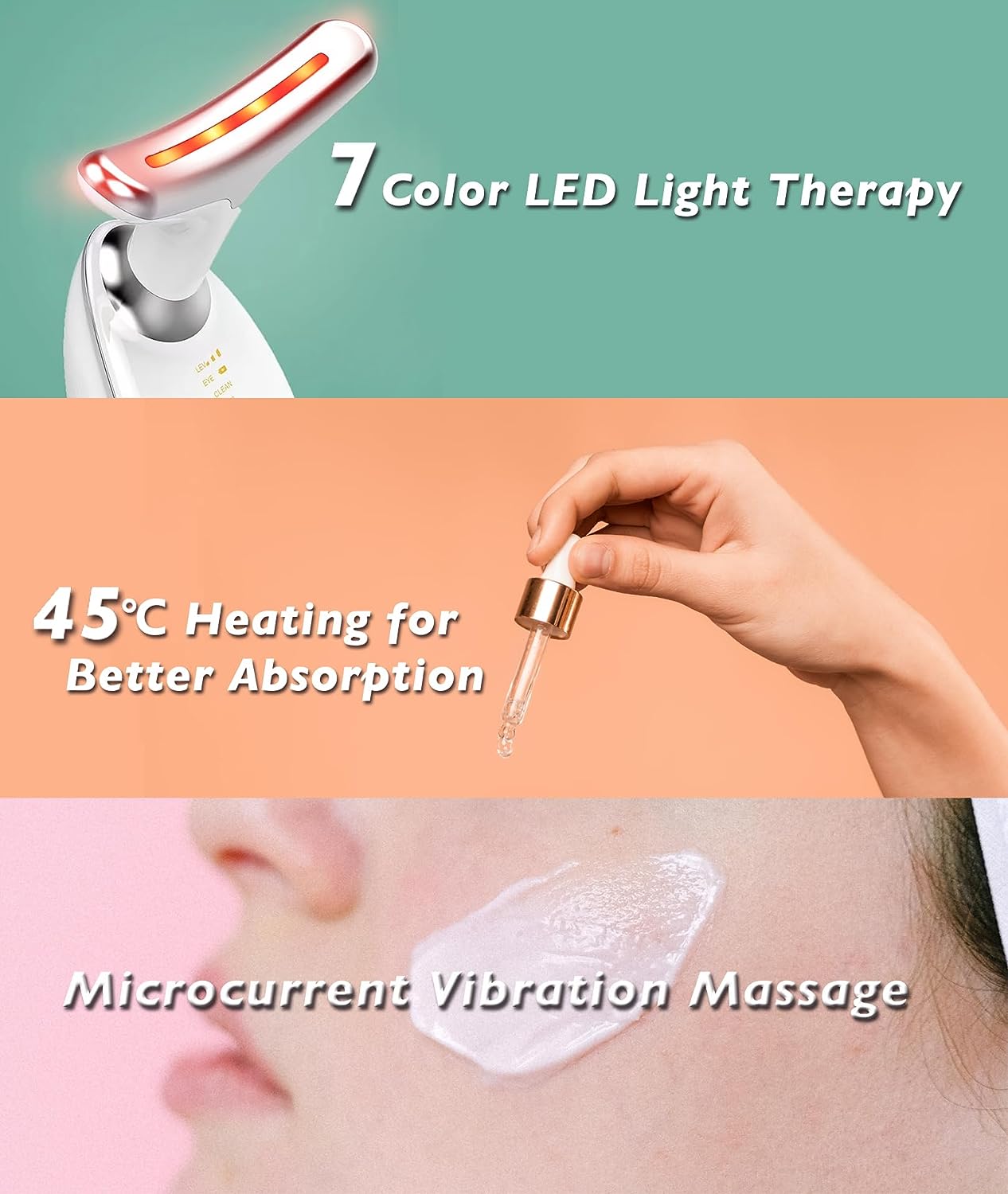 Fastaid Red-Light-Therapy-for-Face and Neck, Red Light Therapy Wand, 7 Color Led Face Neck Massager for Skin Tightening, Face Lift, Wrinkle Removal, White