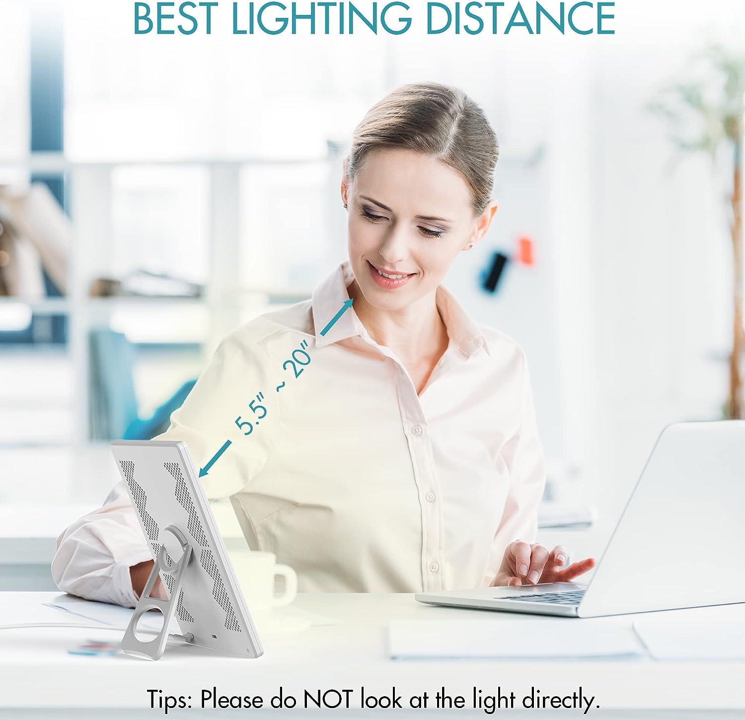 Fitfirst Light Therapy Lamp, 15000 Lux Simulated Sunlight, UV-Free LED Lamp with 3 Color Temperature  4 Brightness Settings, Adjustable Timer, Foldable Stand for Home Office Travel