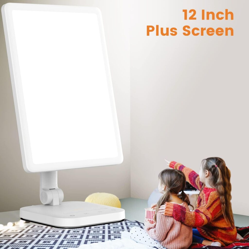 Lastar Light Therapy Lamp, UV-Free 12000 Lux Max at 12, Sun Lamp with 5 Brightness Levels  4 Color Temperatures  6 Timer Functions, 180° Free Rotable Heavy Base Smart Plug Sunlight Lamp for Therapy