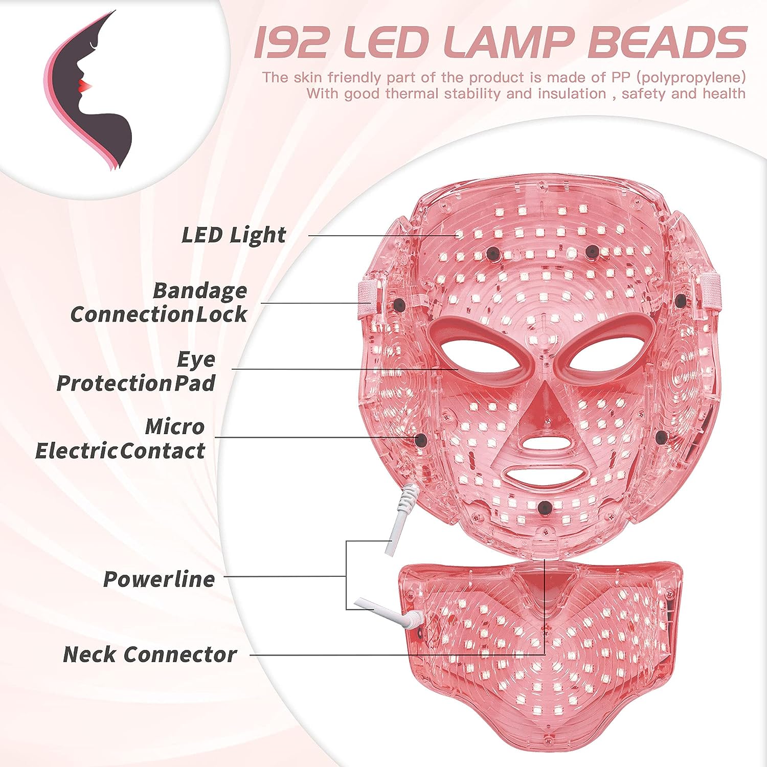 Led Face Mask Light Therapy, 7 Led Light Therapy Facial Skin Care Mask - Blue  Red Light for Acne Photon Mask - Skin Care Mask for Face and Neck.Skin Rejuvenation Light Therapy Facial Care Mask-Rose Gold