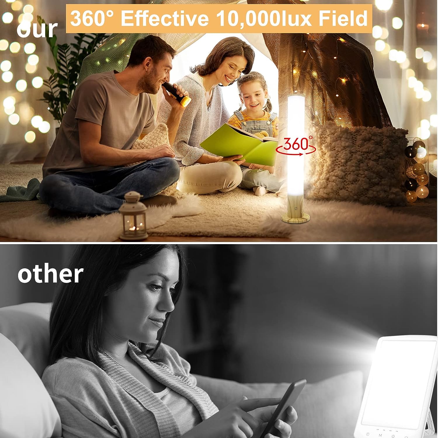 Light Therapy Lamp 10000 Lux, Happy Sunlight Lamps UV-Free with 3 Color Temperatures, Adjustable Brightness,Timer  Memory Function, Sun Lamp, Full Spectrum Light Perfect for Home, Office, Relaxation