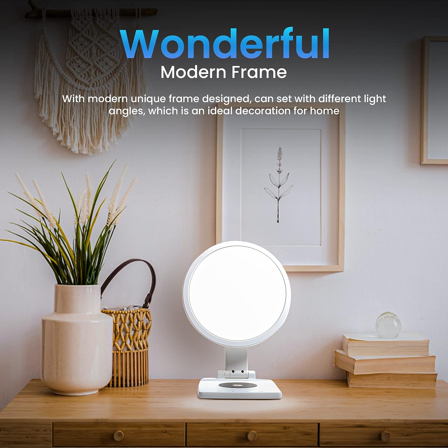 Light Therapy Lamp, Happy Light, UV-Free LED Sun Lamp. 10,000 Lux Sunlight Lamp, Adjustable Brightness, Sildan Global 3 Temperature Mood Lighting with Wireless Charging Pad, Timer and Memory Function