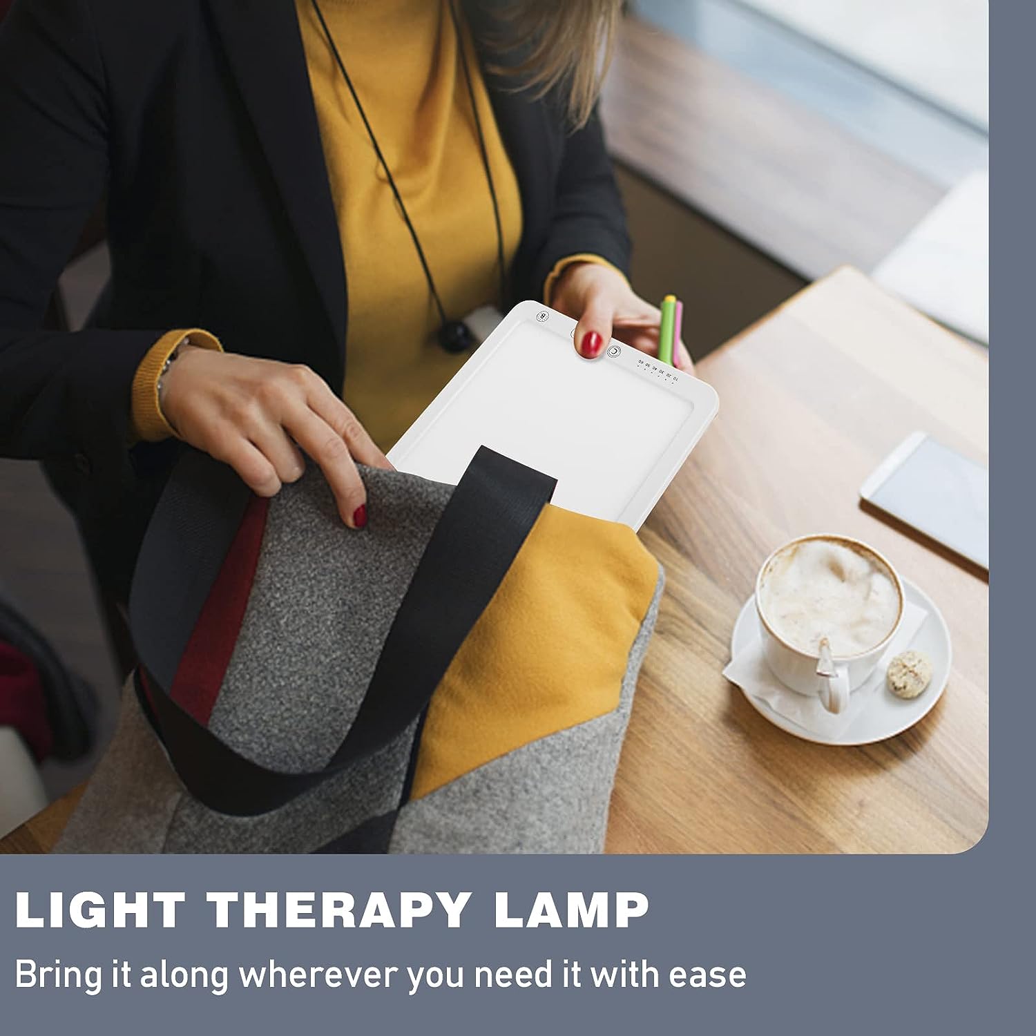 Light Therapy Lamp, Ultra-Thin UV-Free 10000 Lux Therapy Light, Touch Control, with 5 Brightness Levels  3 Color Temperature and 6 Timer Function  Memory Function with 180° Rotatable Stand (beige)