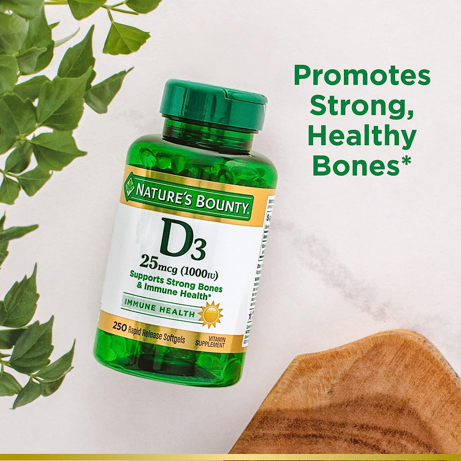 Nature’s Bounty Vitamin D3 1000 IU, Immune Support, Helps Maintain Healthy Bones, 250 Rapid Release Softgels