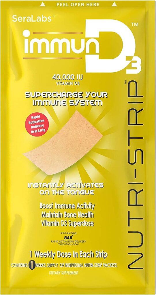 NUTRI-STRIPS ImmunD3 Vitamin D3 40,000iu Rapid Activation Delivery Oral Strips (Pack of 12)