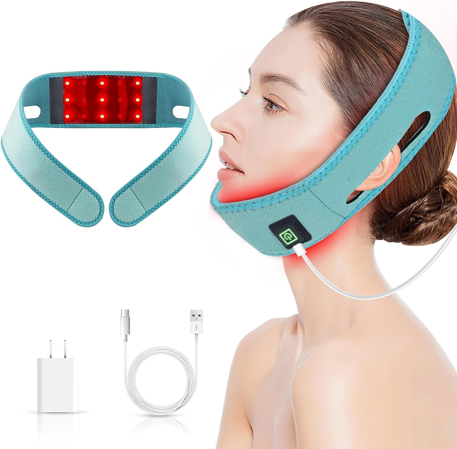 Red Light Therapy Belt for Neck, Yasinaner Red Light Therapy for Face Slimming Wearable Chin Strap Near Infrared Light Therapy Device for Body Neck Wrist Relaxing
