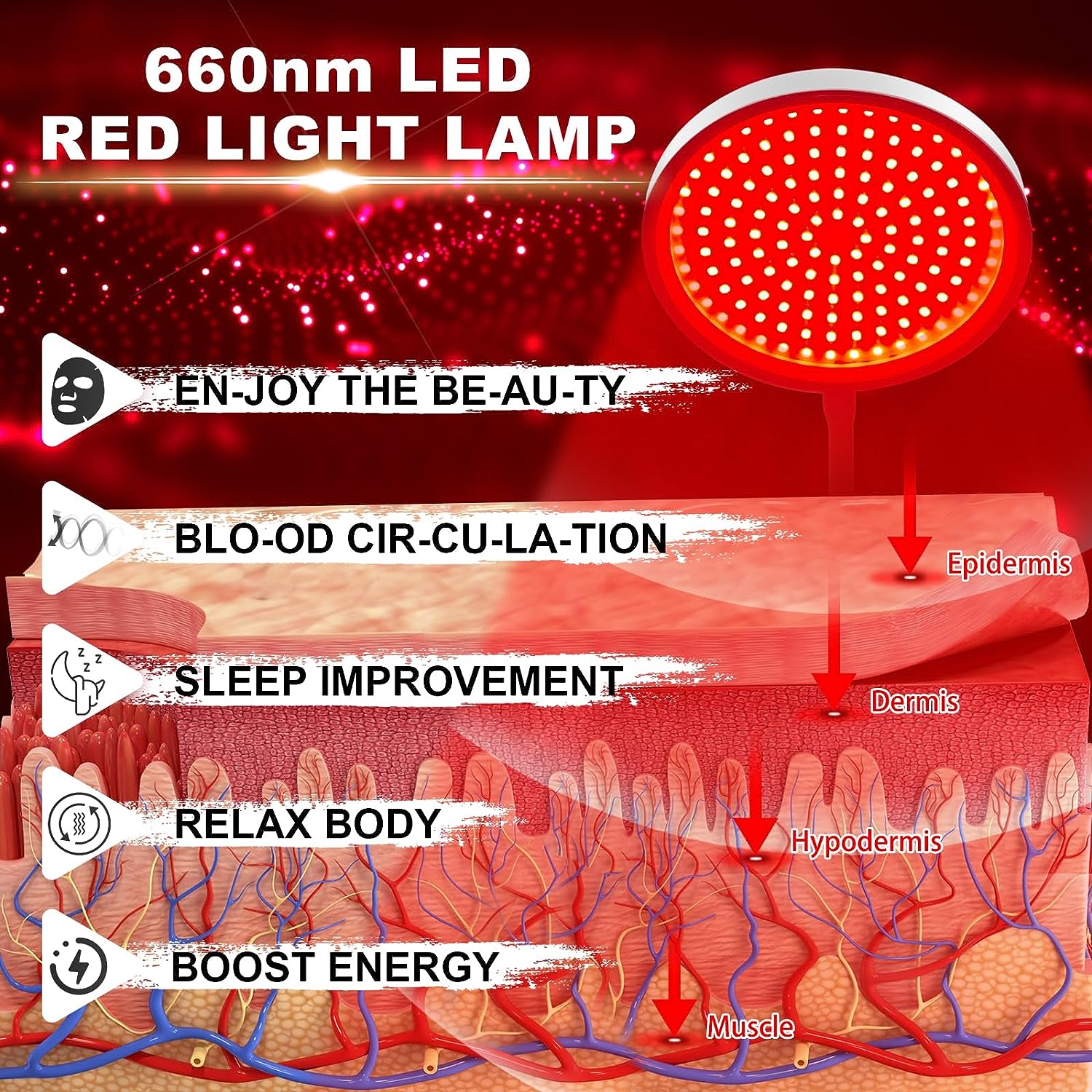 Red Light Therapy for Face and Neck, 660nm Red Light Therapy Lamp, LED Therapy Red Light with Base for Skin,Body