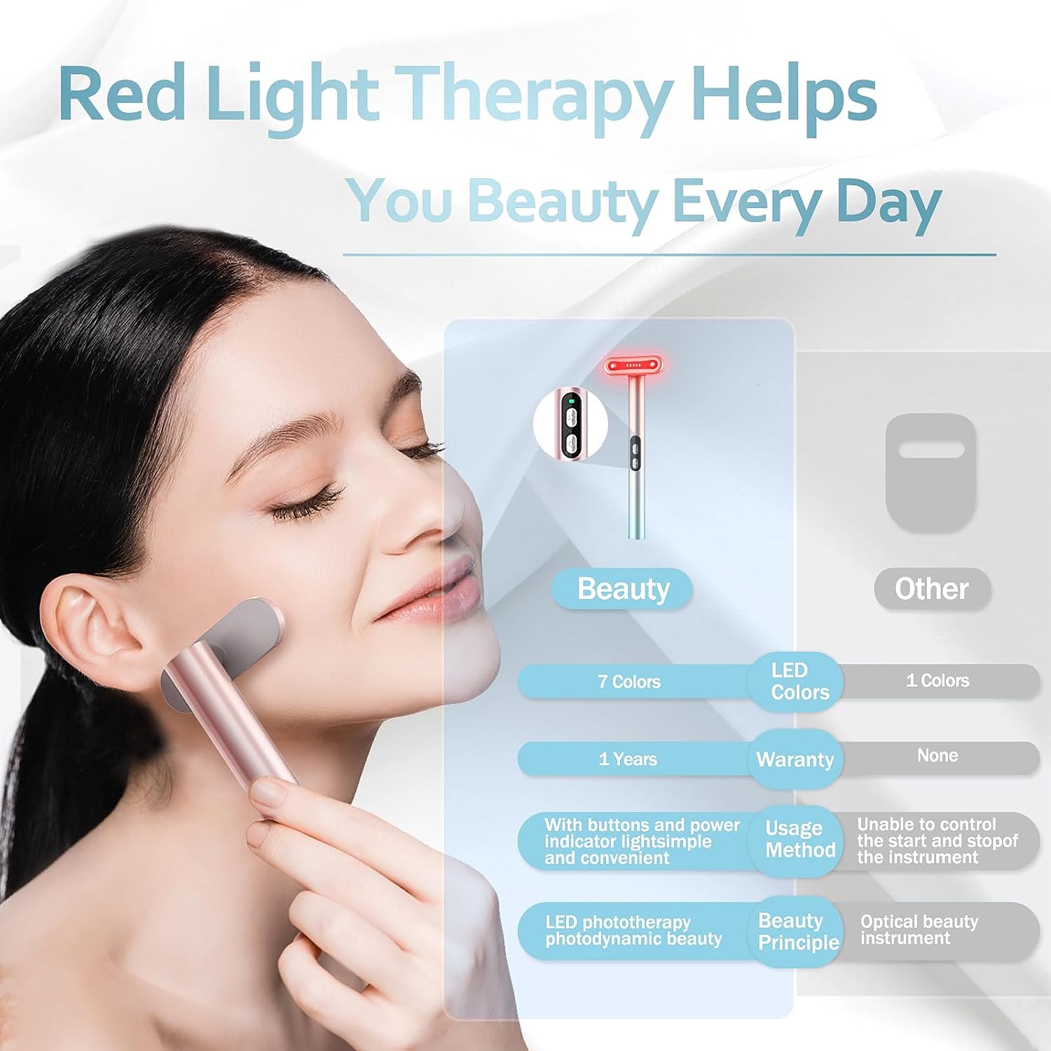 Red-Light-Therapy，Led Facial Light Therapy 7 Colors Eye Beauty Wand Face Massager Red Light Therapy for Face Skincare Wand Red  Blue Rejuvenation Tool