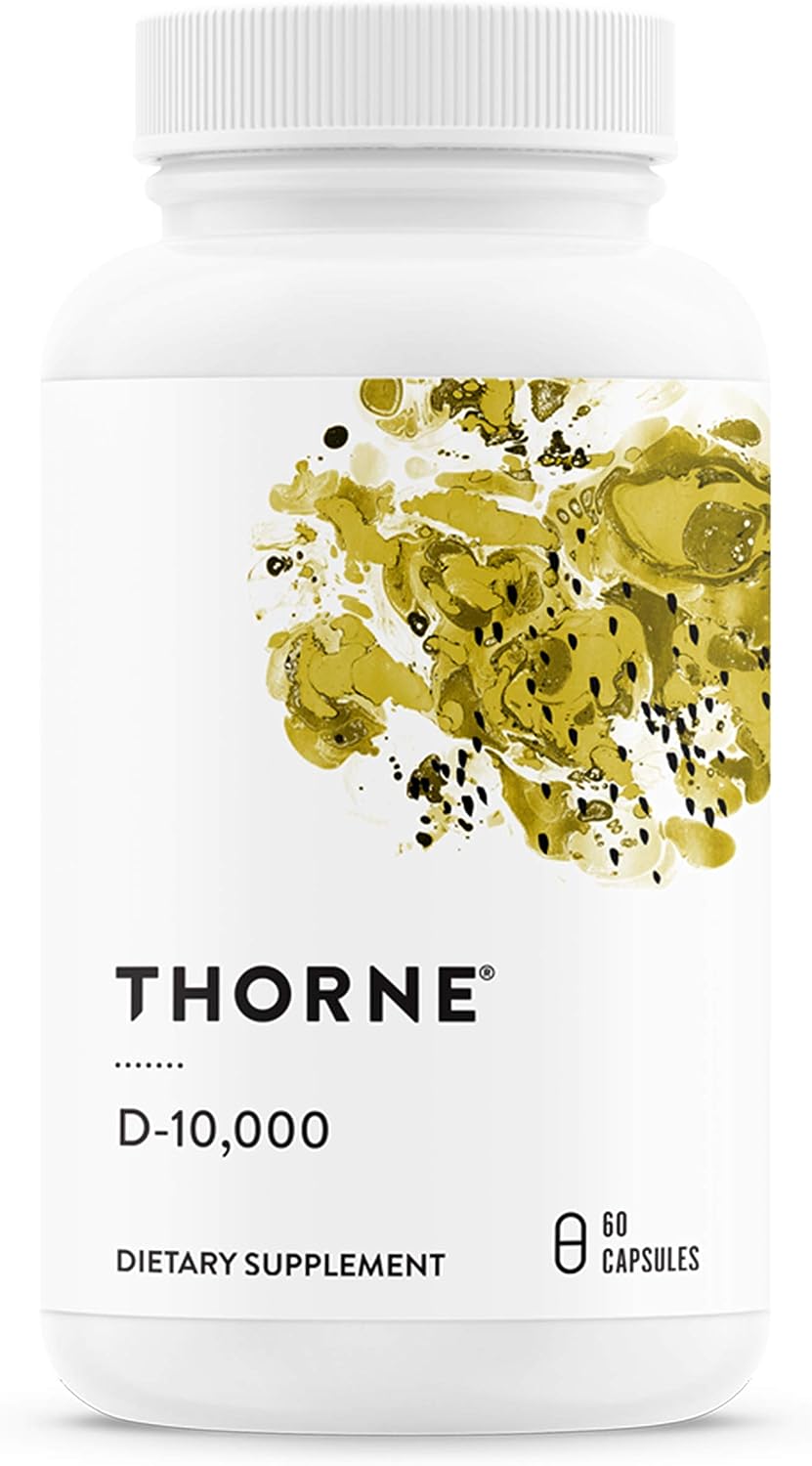 Thorne Vitamin D-10,000 - Vitamin D3 Supplement - 10,000 IU - Support Healthy Teeth, Bones, Muscles, Cardiovascular, and Immune Function - Gluten-Free, Dairy-Free, Soy-Free - 60 Capsules
