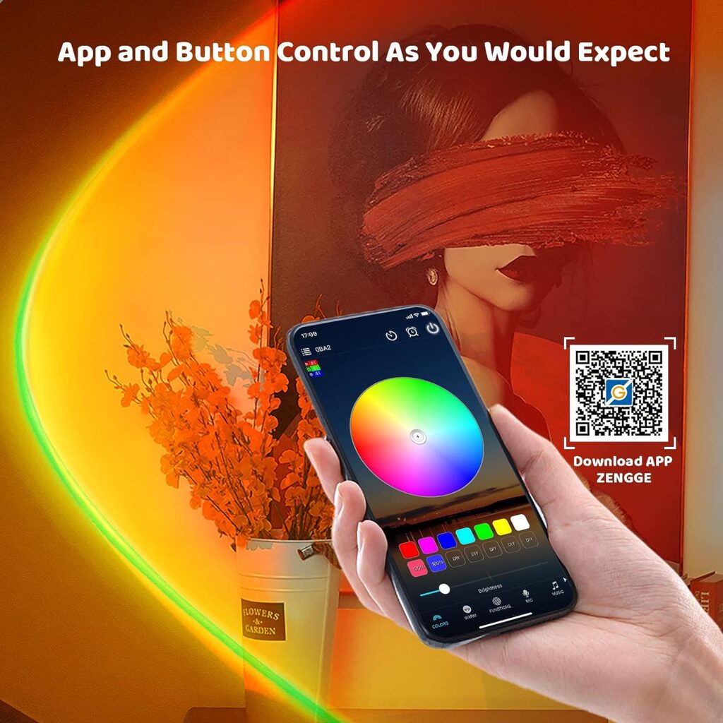 Tsrarey Sunset Lamp Projector with Remote Control, Endless Colors 360 Degree Rotation Sunset Projection Lamp Led Light, Button Switch  APP Control Lamp for Christmas Gifts Photography Party Bedroom