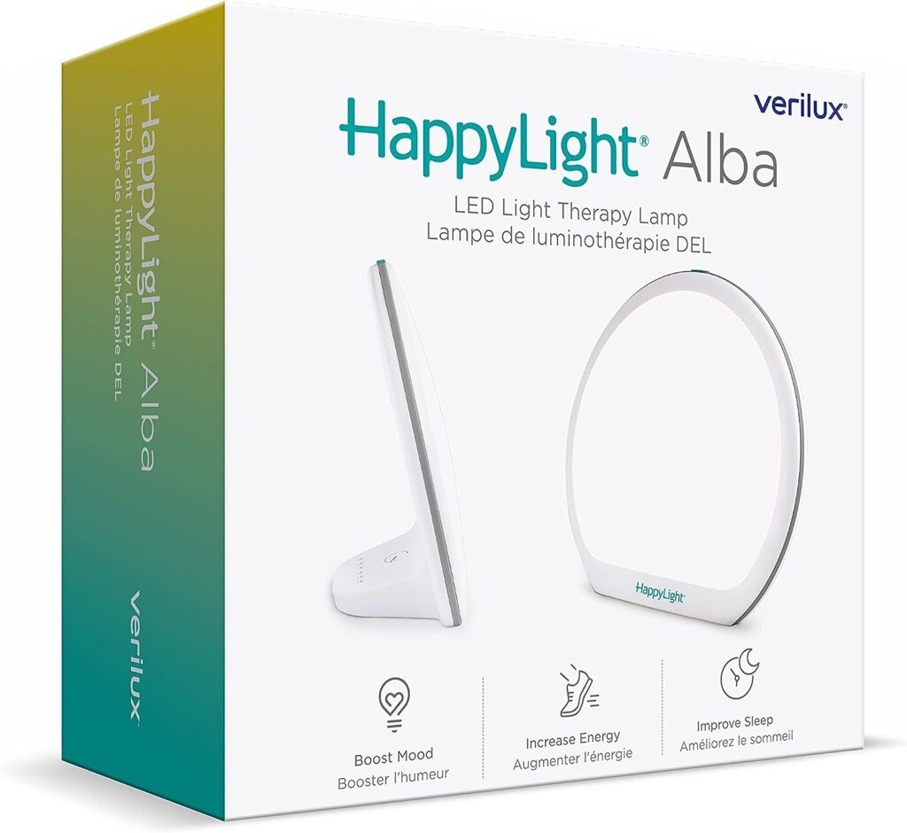 Verilux® HappyLight® Alba - New Round UV-Free LED Therapy Lamp, Bright White Light with 10,000 Lux, Adjustable Brightness, Color, and Countdown Timer