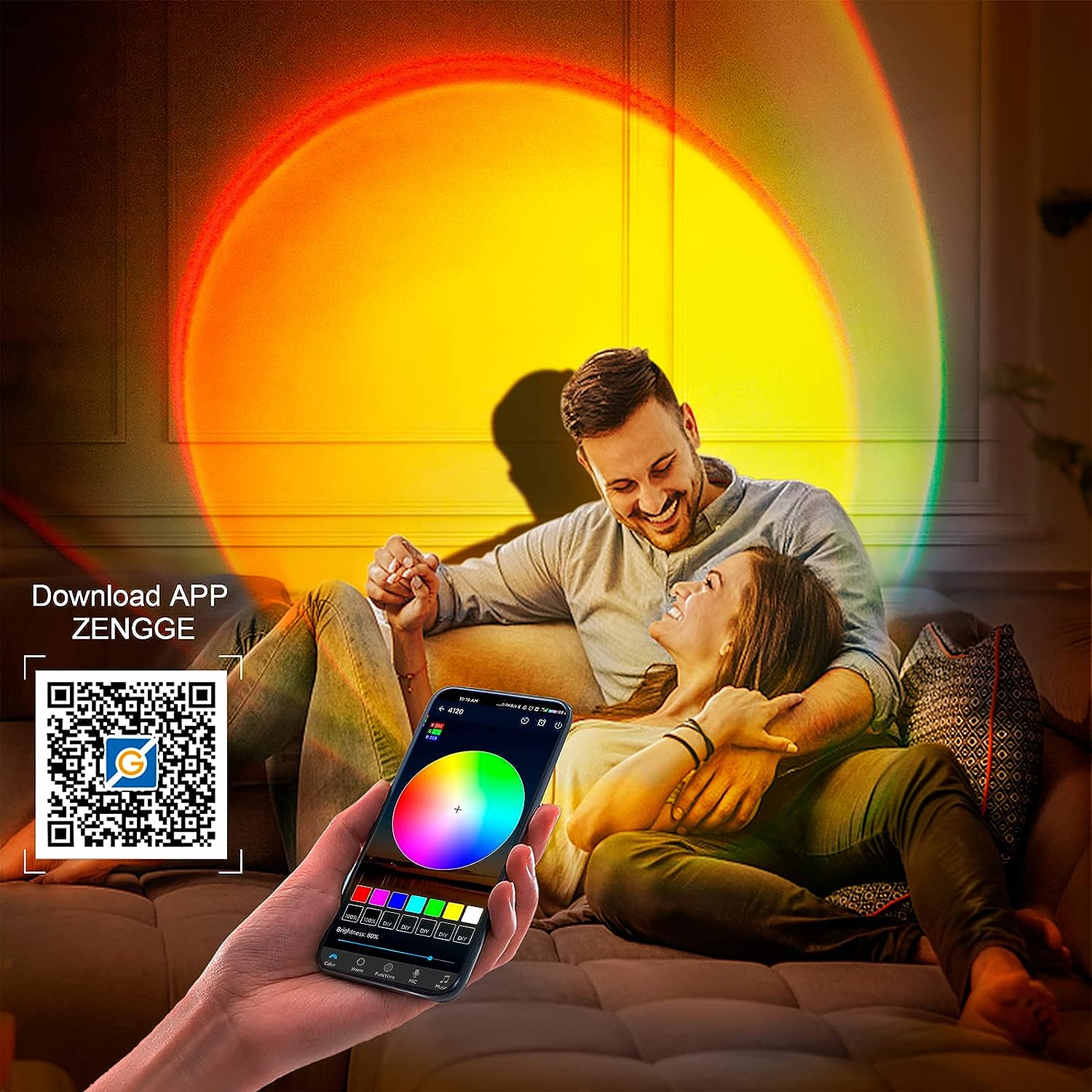 XEBKOR Sunset Lamp Projector Multicolor Changing LED Sunset Projection Lamp,Switch Button and APP Control 360 Degree Rotation Sunlight Lamp for Bedroom, Photography, Party, Tiktok Live, Room Decor