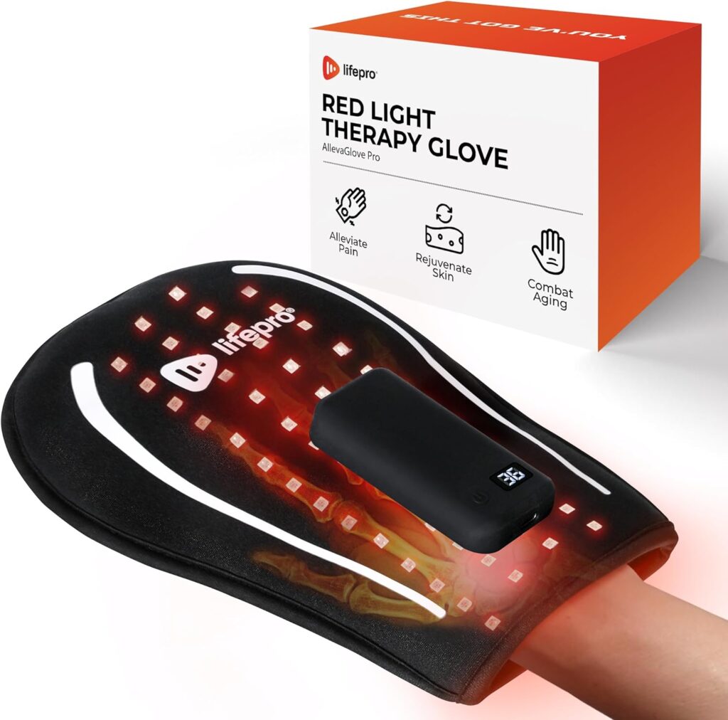 LifePro Red Light Therapy Glove - Rechargeable LED Near Infrared Light Therapy Glove, for Hand Stiffness - Red Light Therapy at Home - Red Light Therapy Device Glove or Light Therapy Products